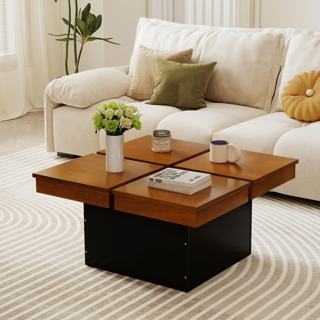 Giantex Square Coffee Table | 31.5 Inch Mid Century Modern Center Table with Solid Wood Veneered Split Top