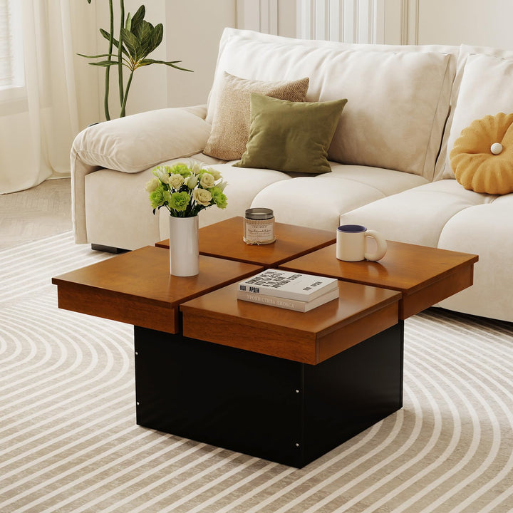 Giantex Square Coffee Table | 31.5 Inch Mid Century Modern Center Table with Solid Wood Veneered Split Top
