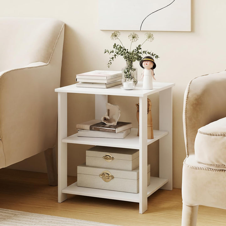 Giantex 16" Square 3-Tier Wooden Sofa Couch End Table with Open Storage Shelves (1/2)