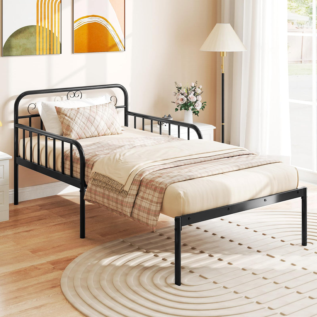 Giantex Metal Twin Bed Frame, Convertible Sofa Bed with Headboard &amp; Armrests, Pull-Out Sleeper Chair Bed