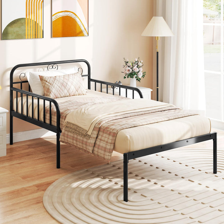 Giantex Metal Twin Bed Frame, Convertible Sofa Bed with Headboard &amp; Armrests, Pull-Out Sleeper Chair Bed