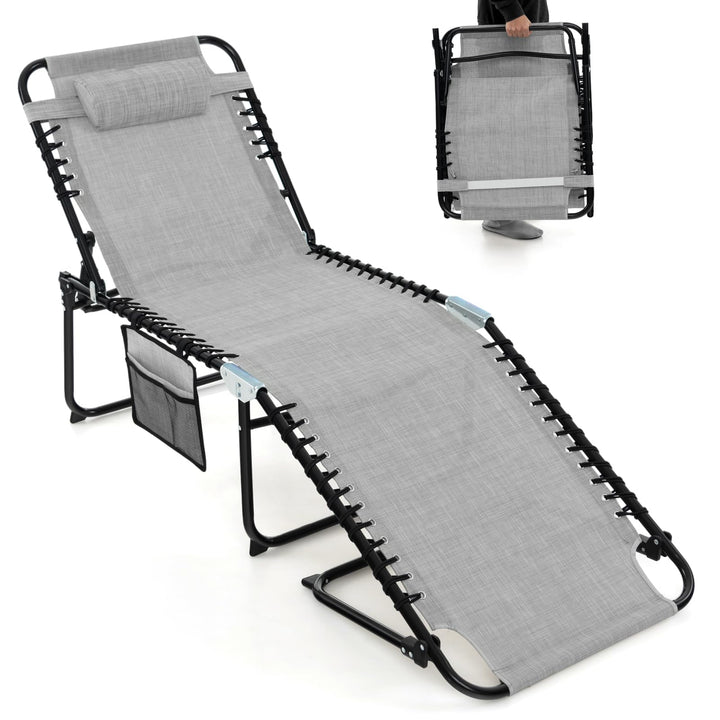 Folding Chaise Lounge Chair, Adjustable Beach Chair, Folding Patio Recliner