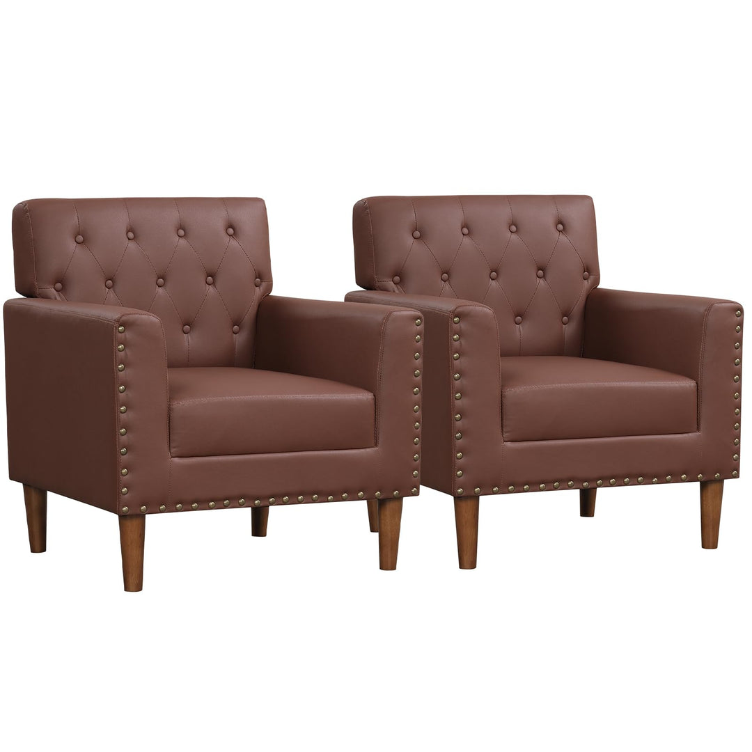Giantex Mid Century Modern Accent Chair with Button Tufted Decoration and Rivets
