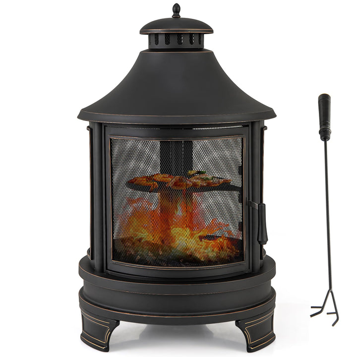Giantex 2 in 1 Outdoor Fire Pit with Grill, 30 Inch Metal Chiminea, Wood Burning Fireplace with Chimney