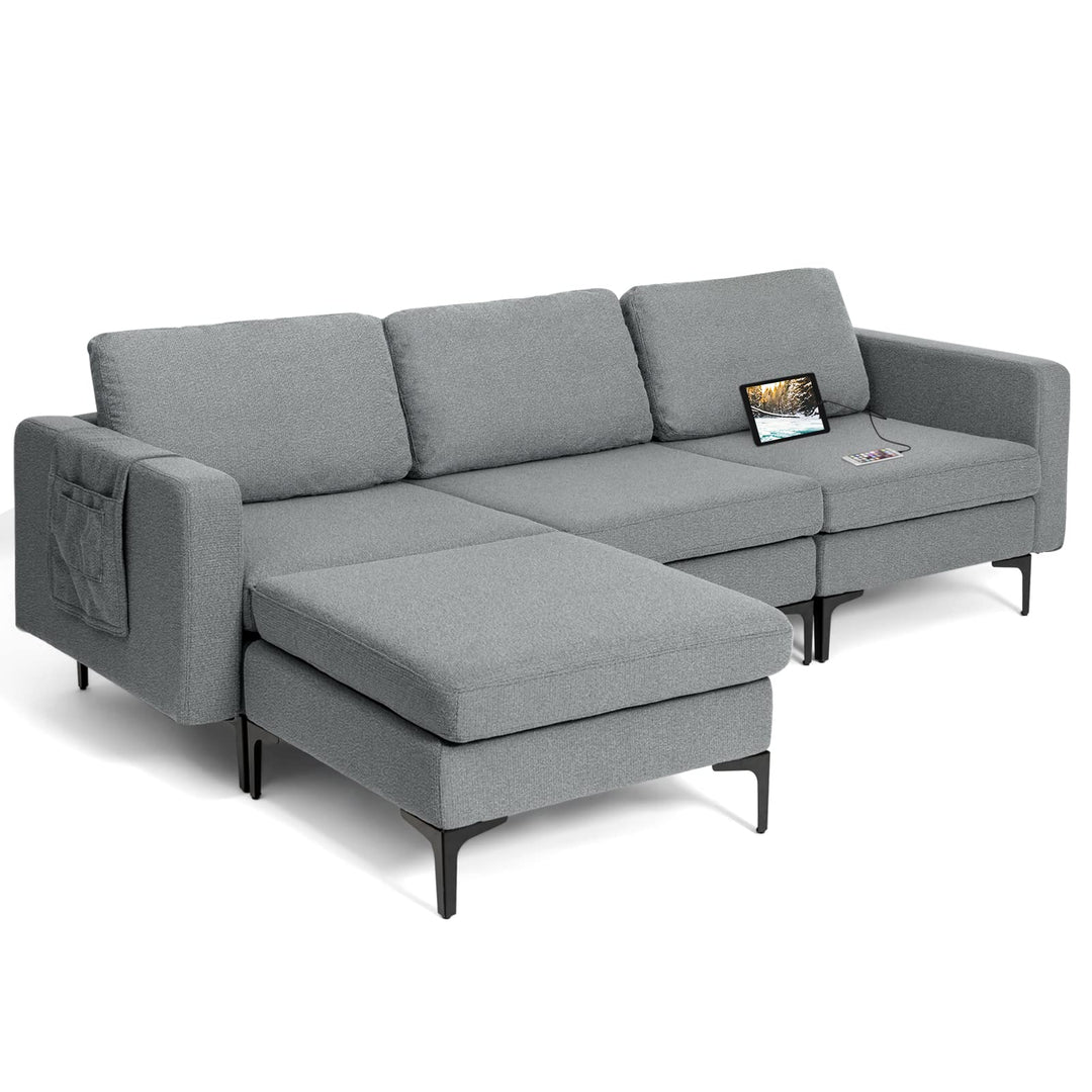 Giantex 94.5" L Convertible Sofa Couch, 3 Seat Sectional Sleeper with USB Ports &amp; Socket