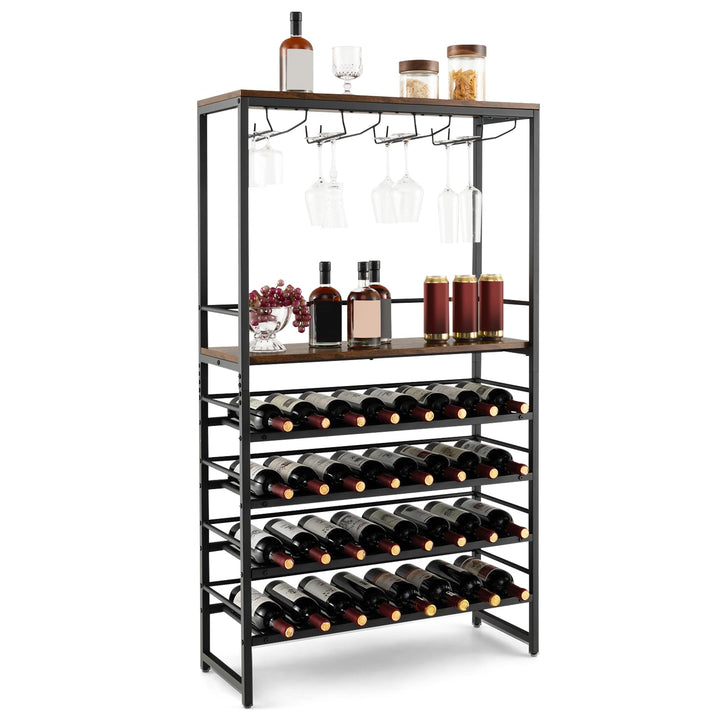 Floor Wine Rack w/ 4-Tier Wine Storage &amp; 4 Rows of Stemware Racks