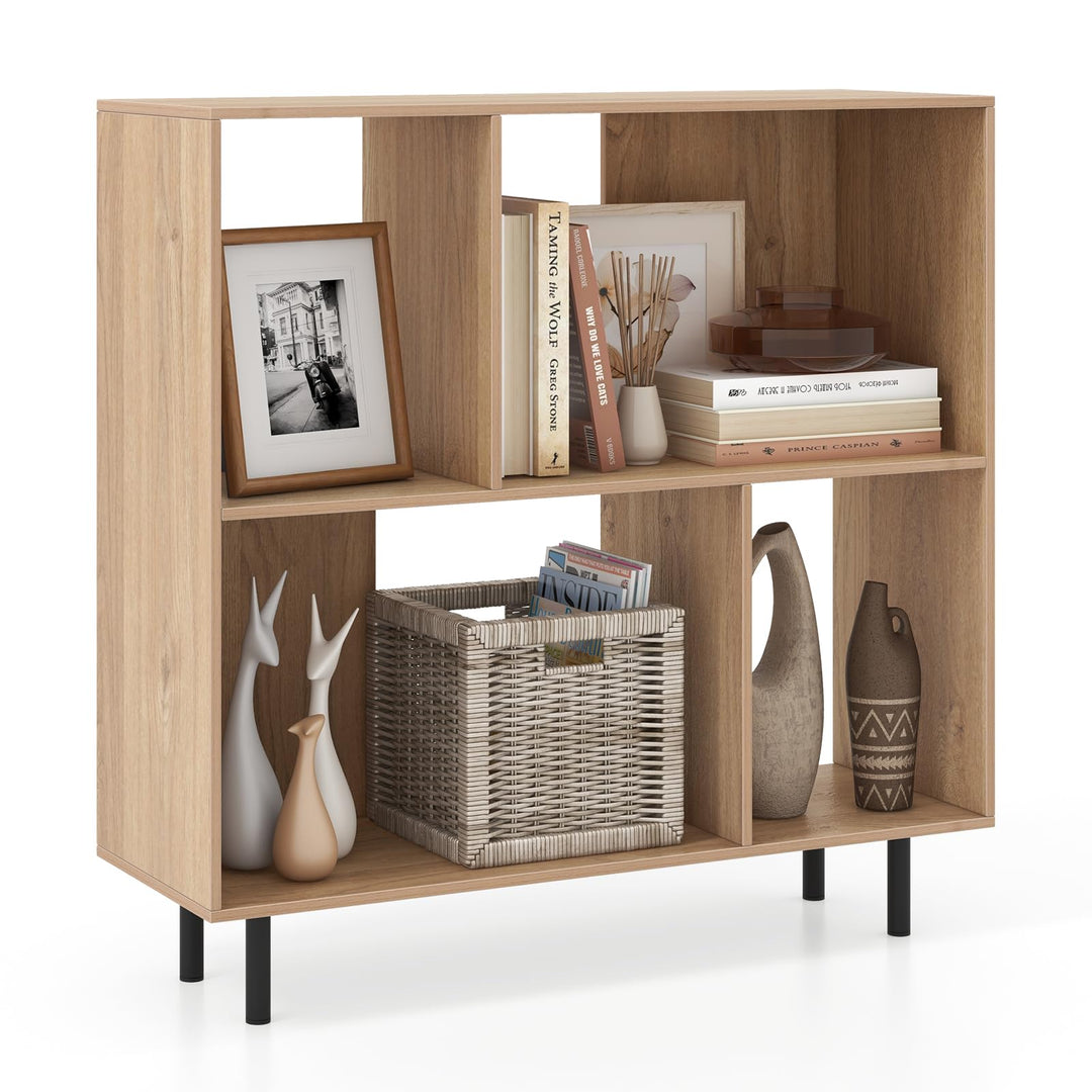 Giantex 3-Tier Bookcase, Modern Cube Bookshelf with 4 Compartments &amp; Metal Legs, Minimalist Freestanding Storage Organizer