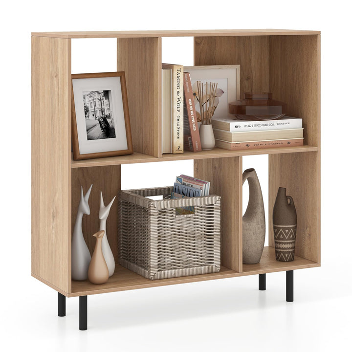 Giantex 3-Tier Bookcase, Modern Cube Bookshelf with 4 Compartments &amp; Metal Legs, Minimalist Freestanding Storage Organizer