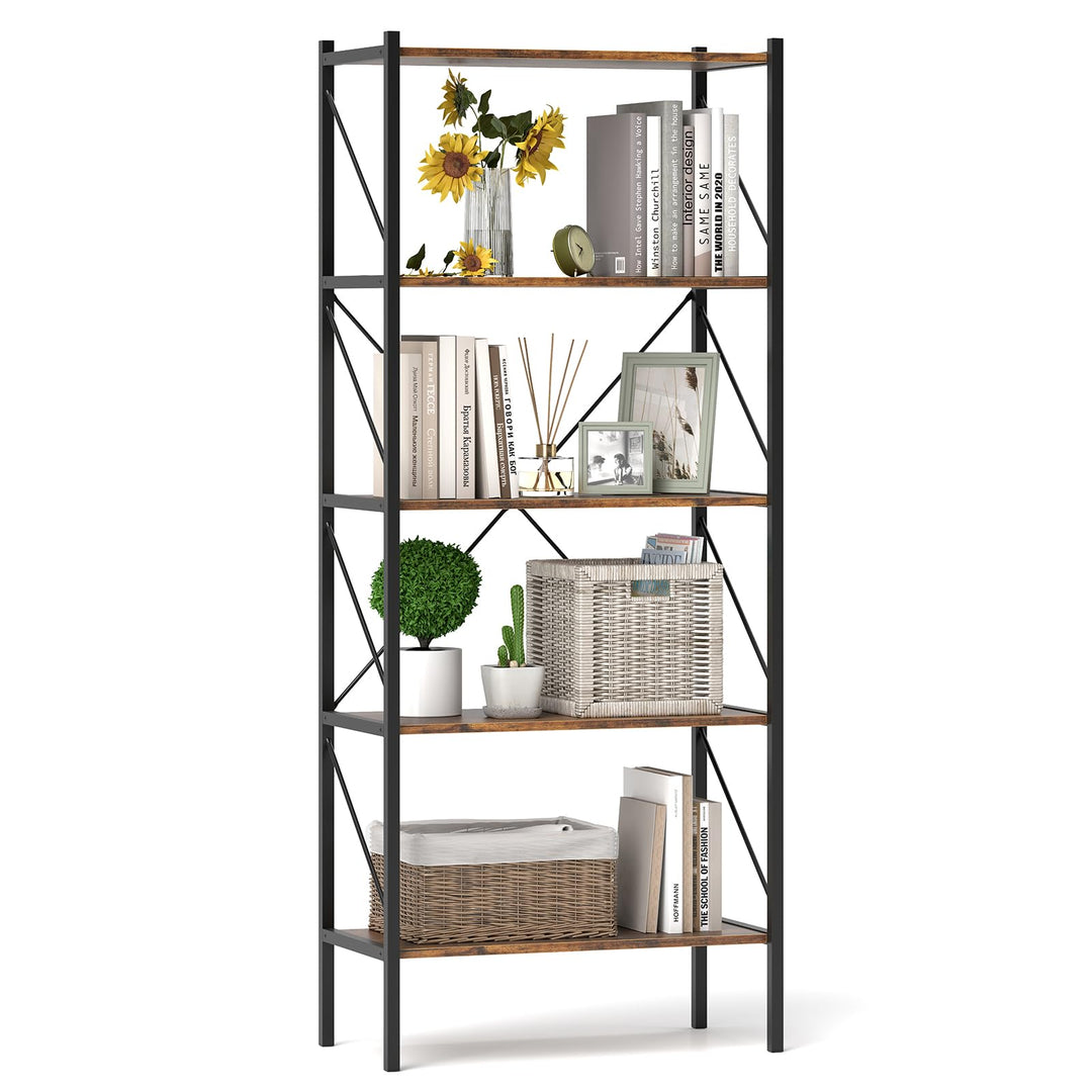 Giantex 5-Tier Bookshelf, Industrial Tall Bookcase with Open Storage Shelves &amp; Heavy Duty Metal Frame