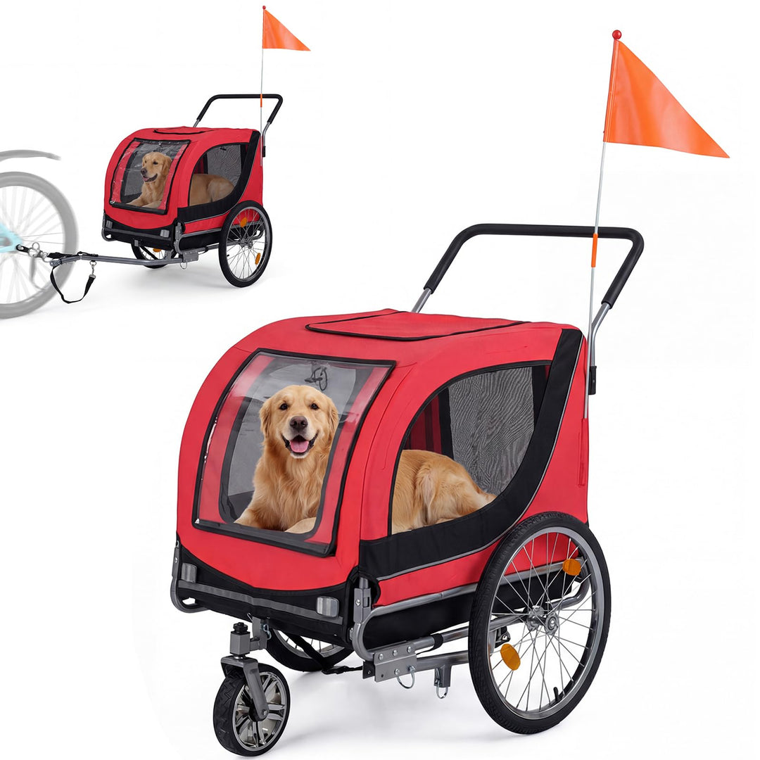 Giantex 2-in-1 Dog Bike Trailer &amp; Pet Stroller for Large Dogs PVC Rain Cover 176 lbs Capacity