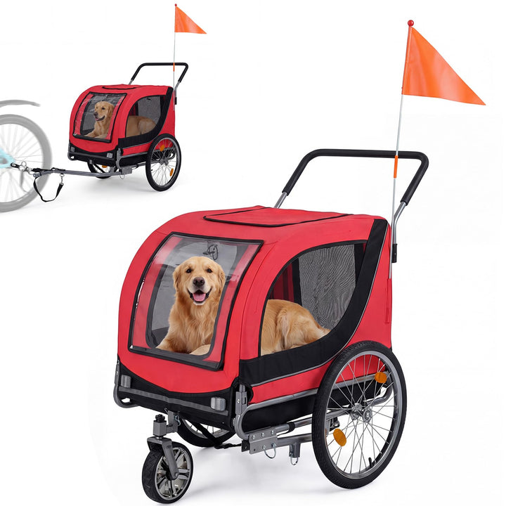 Giantex 2-in-1 Dog Bike Trailer &amp; Pet Stroller for Large Dogs PVC Rain Cover 176 lbs Capacity
