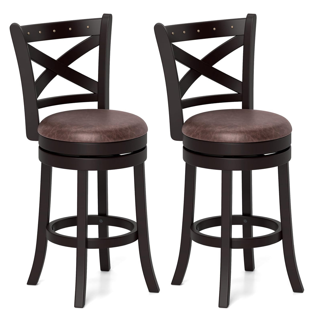 Giantex 26" Swivel Bar Stools with Backs &amp; Upholstered Faux Leather Seat