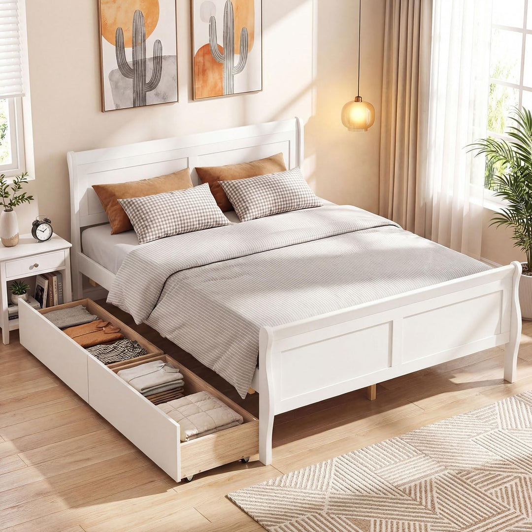 Giantex Twin/ Full/ Queen Bed with 2 Storage Drawers Wood Platform Bed with Headboard &amp; Footboard