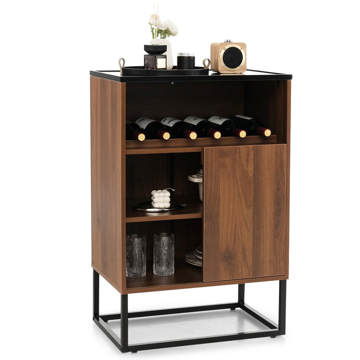 Giantex Wine Bar Cabinet, Small Sideboard Buffet Cabinet with Tempered Glass Top, Adjustable Feet &amp; Shelf, Sliding Door