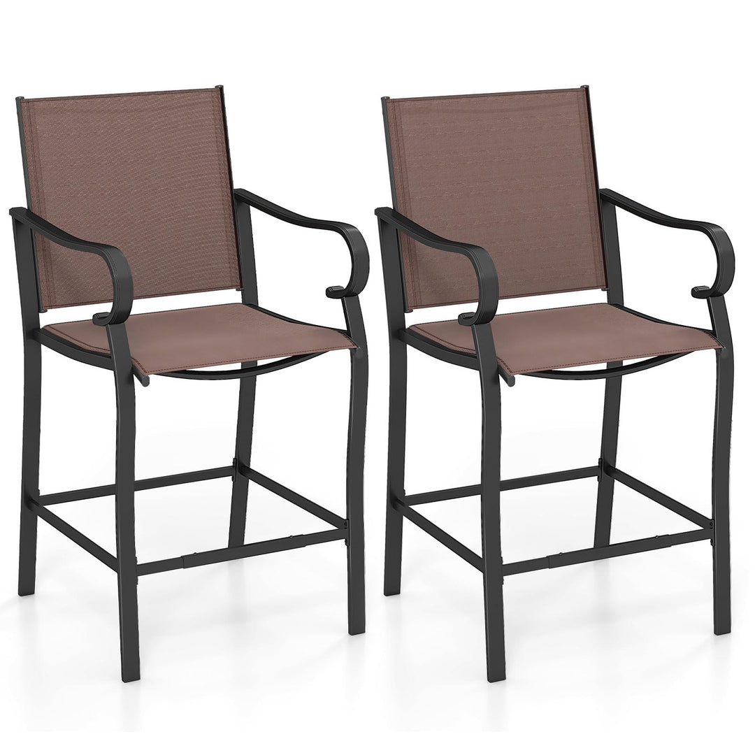 Giantex Counter Height Tall Patio Chairs with Breathable Mesh Fabric &amp; Metal Frame