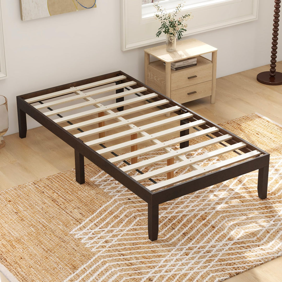 Giantex 14 Inch Twin Wood Platform Bed Frame, Minimalist Twin Bed Frame with Wooden Slats Support &amp; Rubber Wood Legs