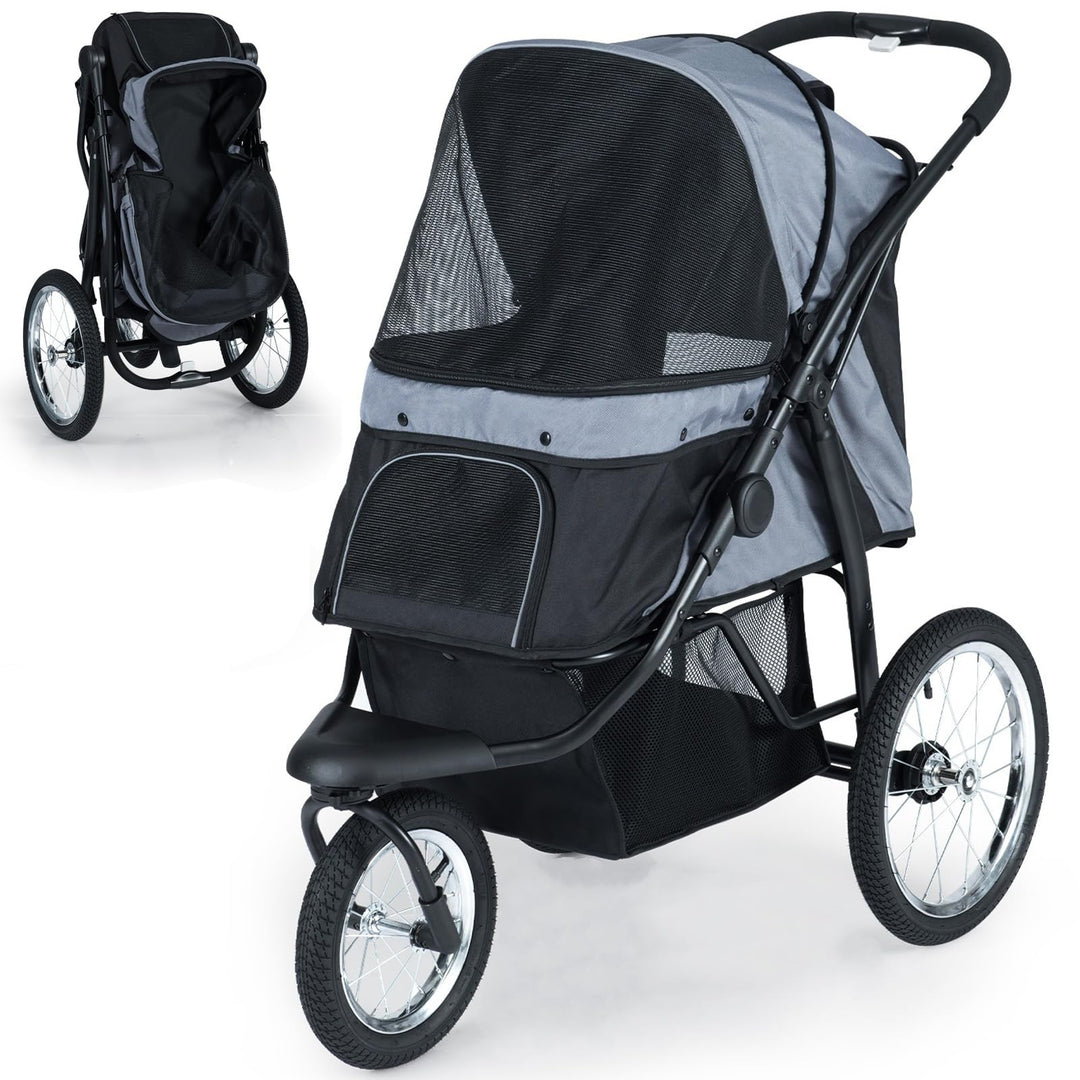 Giantex Dog Stroller for Small &amp; Medium Dogs Cats Foldable Pet Stroller with 3 All-Terrain Inflatable Rubber Wheels