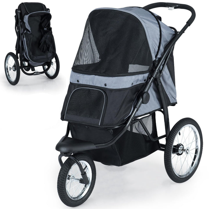 Giantex Dog Stroller for Small &amp; Medium Dogs Cats Foldable Pet Stroller with 3 All-Terrain Inflatable Rubber Wheels