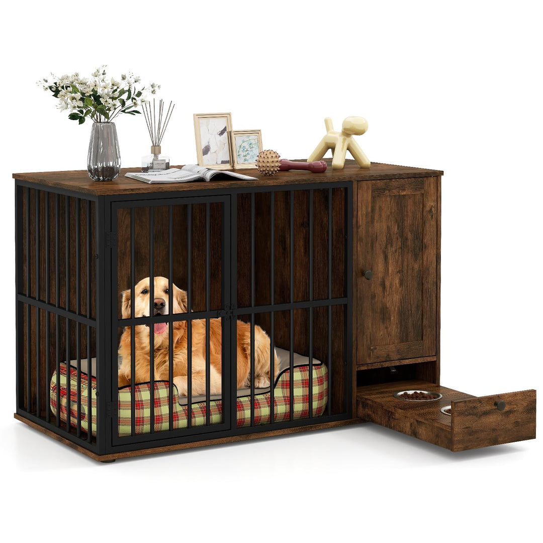 Giantex 47.5" Dog Crate Furniture with Hidden Feeding Drawer &amp; Side Storage Cabinet