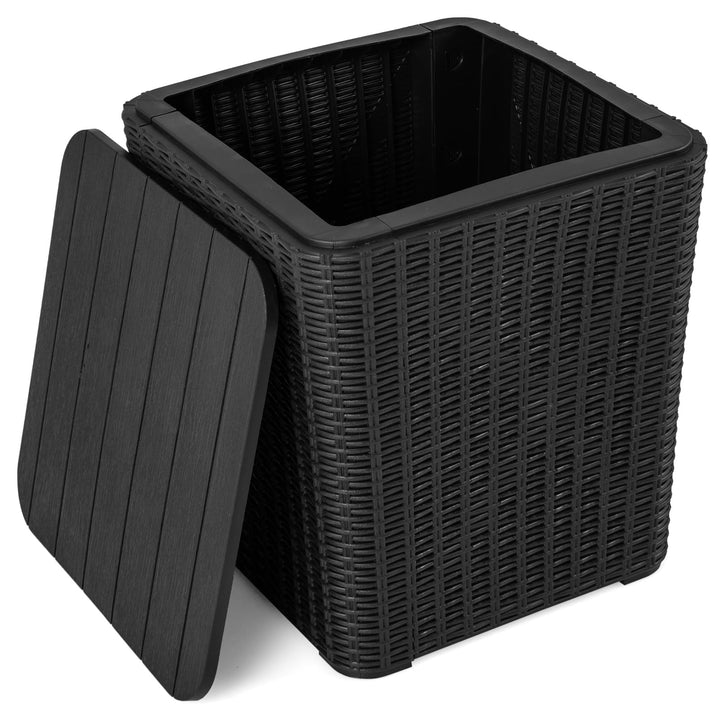 Giantex Small Outdoor Side Table - 11.5 Gallon Deck Box with Removable Lid &amp; Wicker-woven