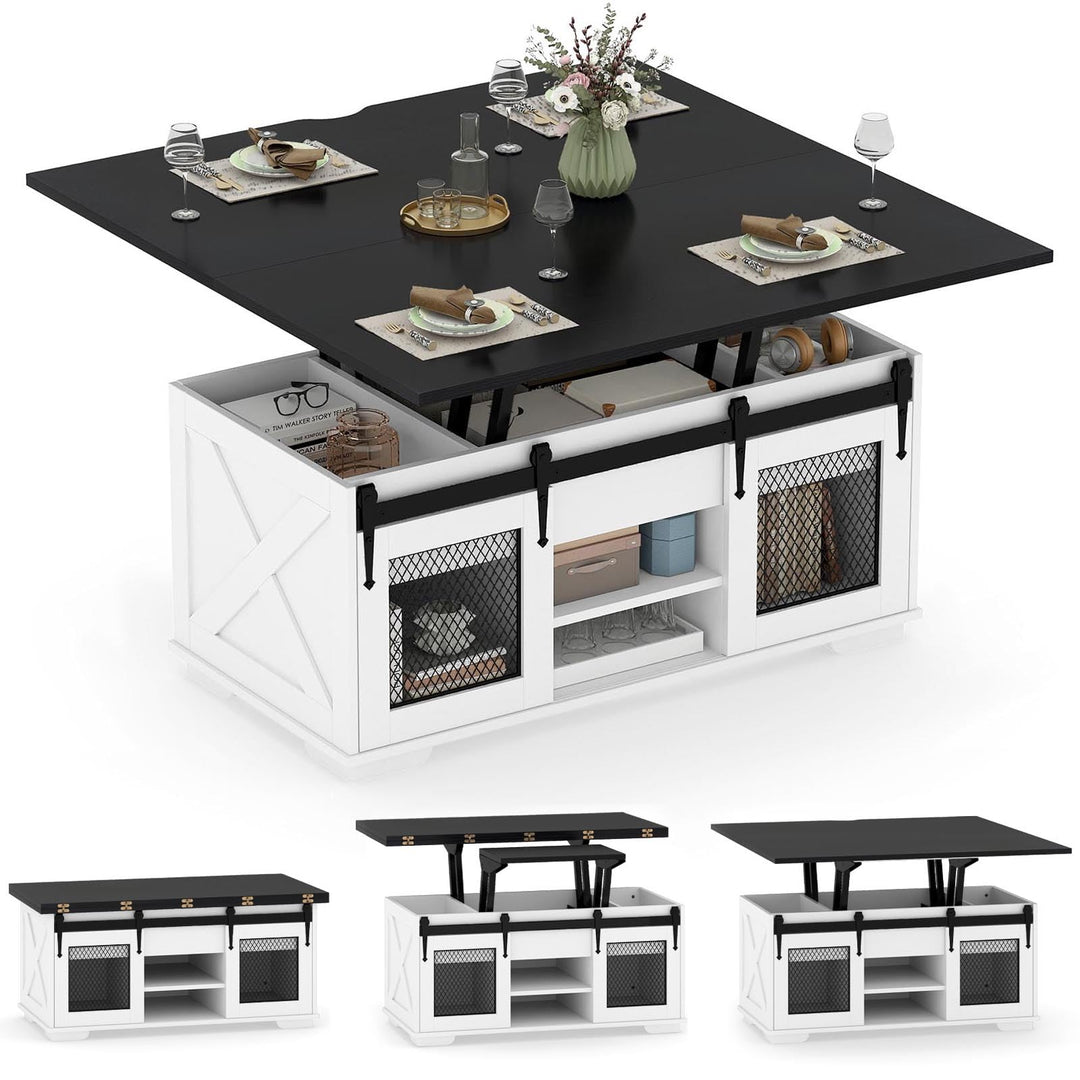 Giantex Lift Top Coffee Table | 41.5" Farmhouse Center Table with 2 Sliding Barn Doors