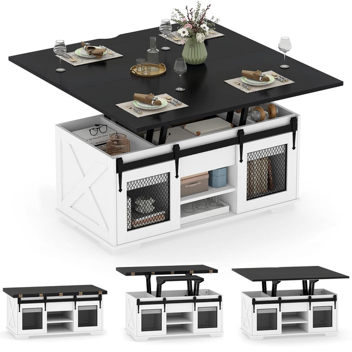 Giantex Lift Top Coffee Table | 41.5" Farmhouse Center Table with 2 Sliding Barn Doors