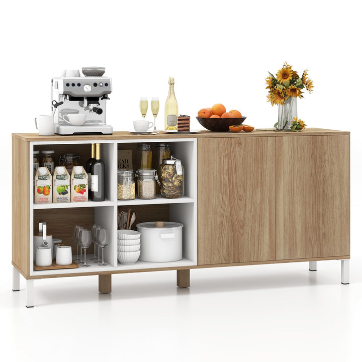 Giantex 63” Buffet Cabinet with Storage, Farmhouse Kitchen Sideboard w/ 4 Cubes, Adjustable Shelves &amp; Pop-up Doors