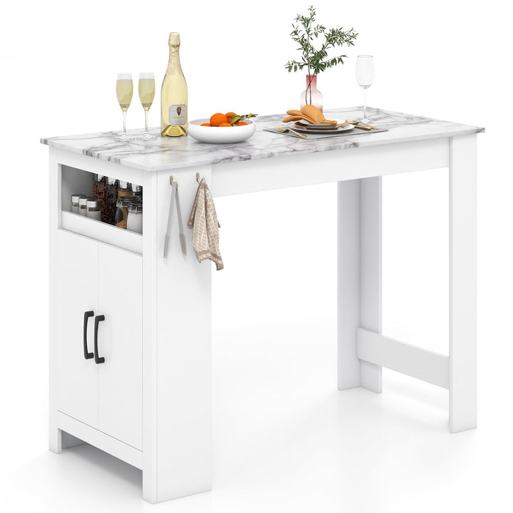 Giantex Bar Table, 47” Counter Height Dining Table with 7 Hanging Hooks, Compartment, Cabinet &amp; Adjustable Shelf