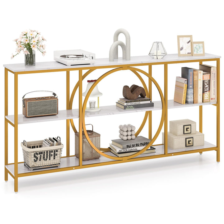 Giantex 3-Tier Long Console Table Narrow Entryway Table with Faux Wood Grain Top &amp; Heavy-Duty Metal Frame