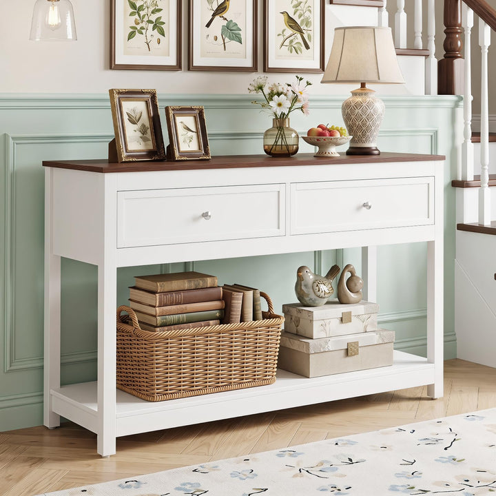 Giantex 47" Farmhouse Console Table with 2 Drawers Storage