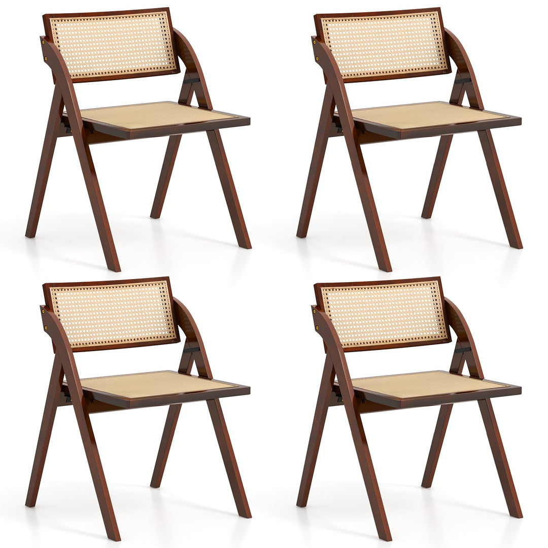 Giantex Folding Dining Chairs Set, Wooden Folding Chair with Rattan Backrest &amp; Seat