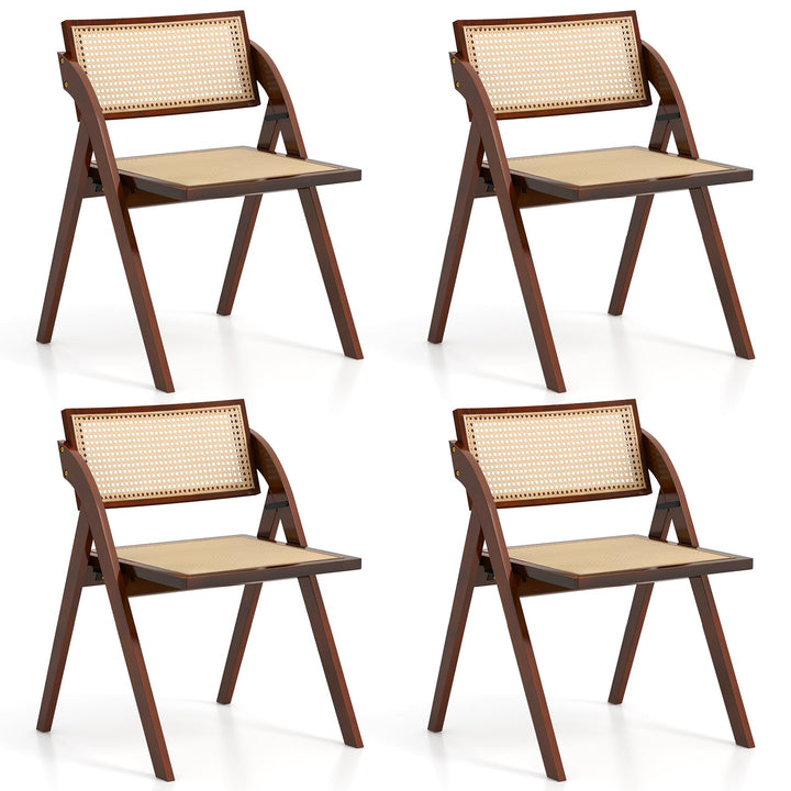 Giantex Folding Dining Chairs Set, Wooden Folding Chair with Rattan Backrest &amp; Seat