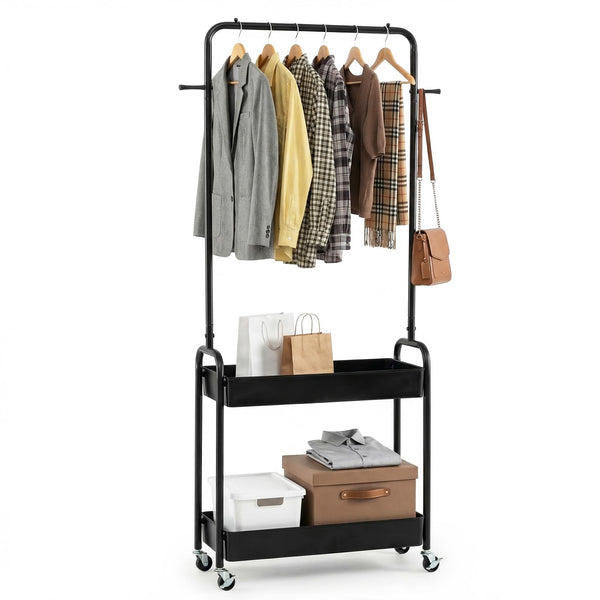 Giantex Heavy-Duty Rolling Clothes Rack with 2 Storage Baskets & Side Hooks