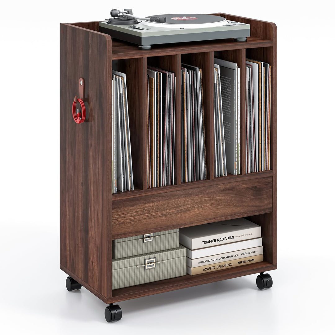 Giantex Record Player Stand, Rolling Turntable Stand with Drawer, Hook &amp; Lockable Wheels