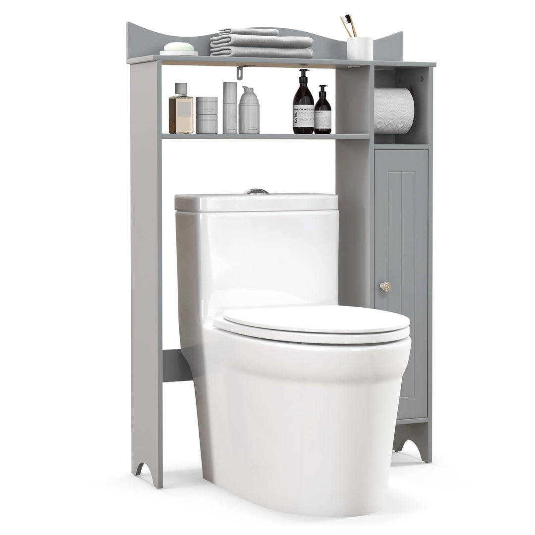 Giantex Over-The-Toilet Storage Cabinet, Bathroom Freestanding Space Saver with 1-Door Side Storage Cabinet &amp; Paper Holder