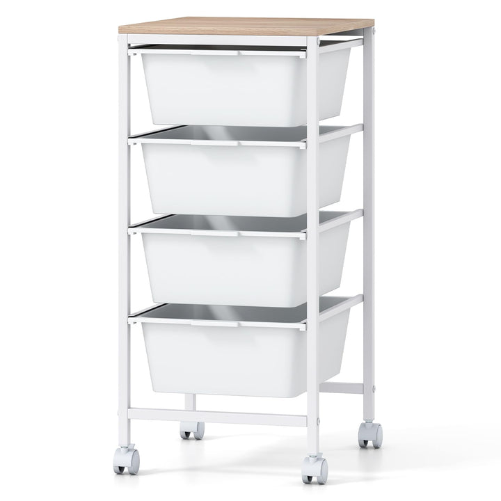 Giantex 4-Drawer Rolling Storage Cart Mobile Utility Organizer with Wooden Tabletop and Lockable Wheels