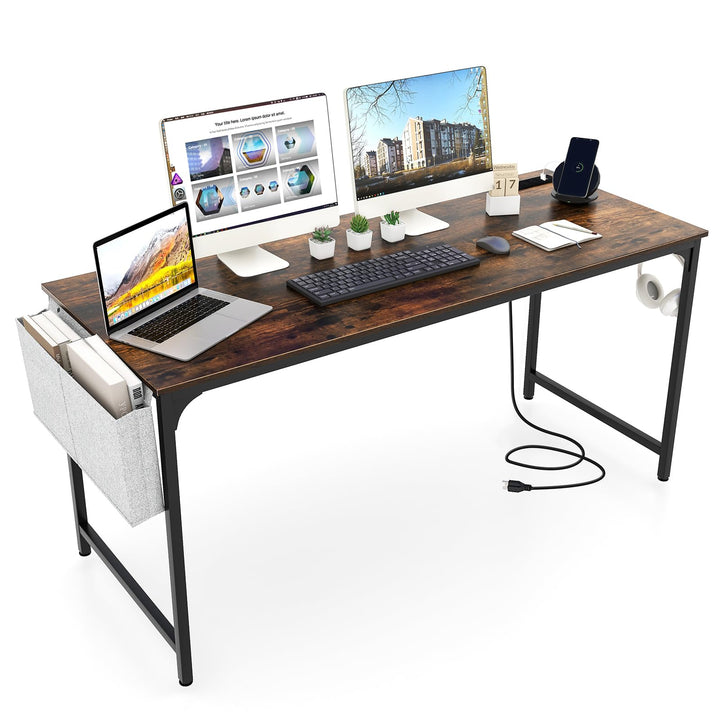 Giantex 30 FT Conference Table with Charging Station, 60" x 24" Rectangular Large Meeting Room Desk with Storage Bag &amp; Hook