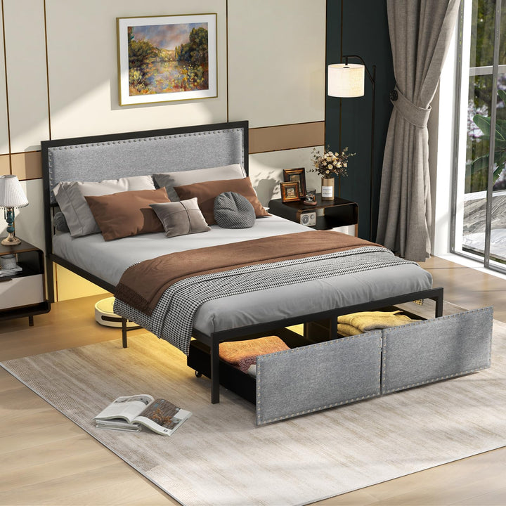 Giantex Queen/Full/Twin Size Bed Frame with LED Lights and 2 Storage Drawers