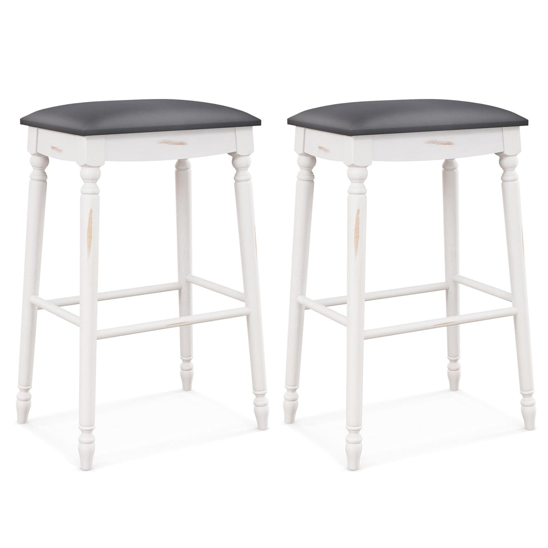 Giantex Bar Stools, 29"/24" Bar Height Saddle Stools w/Padded Seat, Rubber Wood Legs, Footrests &amp; Antiqued Surface