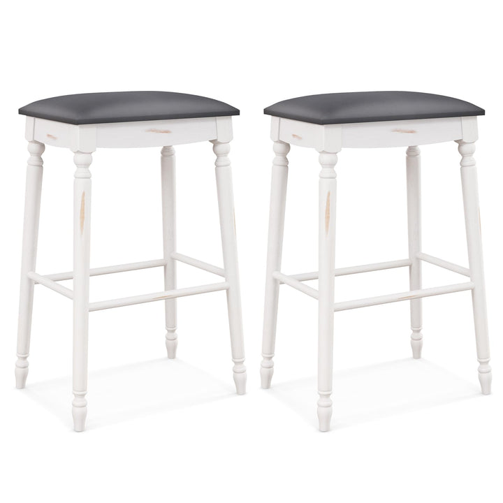 Giantex Bar Stools, 29"/24" Bar Height Saddle Stools w/Padded Seat, Rubber Wood Legs, Footrests &amp; Antiqued Surface