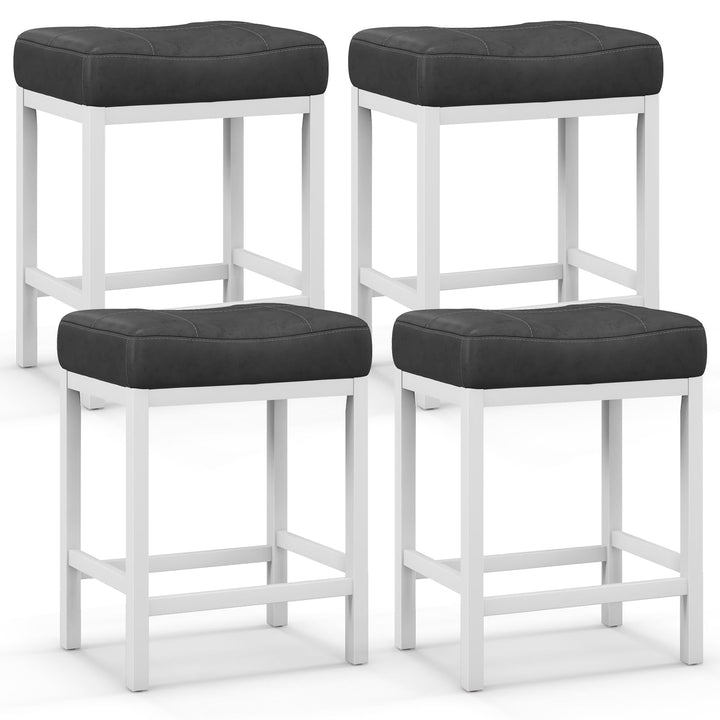 Giantex Counter Height Bar Stools Set of 2/4, 24.5" Backless Linen Fabric Bar Saddle Stools w/Solid Rubber Wood Frame &amp; Footrest