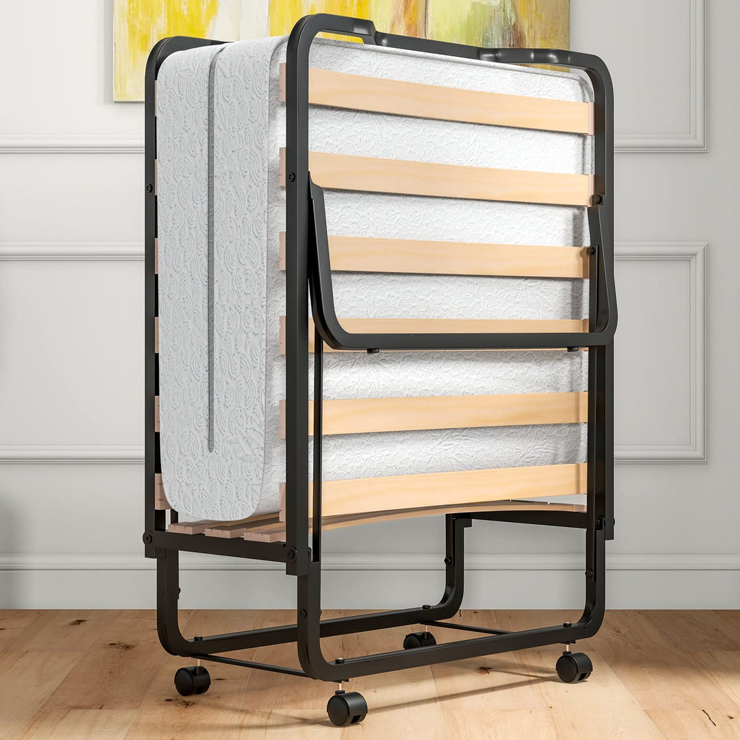 Giantex Folding Bed with 4 Inch Mattress for Adults, Cot Size Rollaway Bed for Guest, 75"x 31"