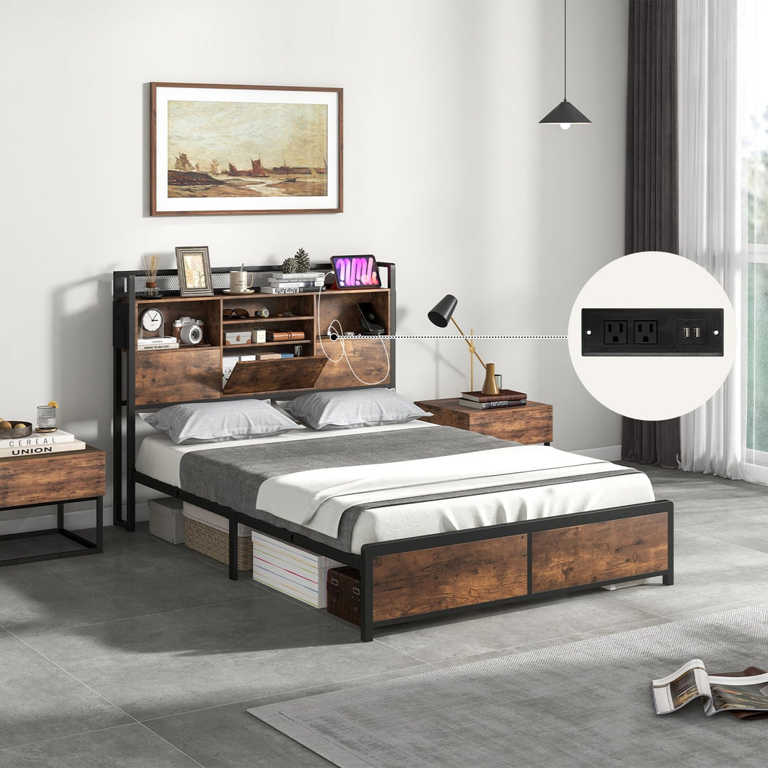 Giantex Queen/Full Size Bed Frame with Storage Headboard