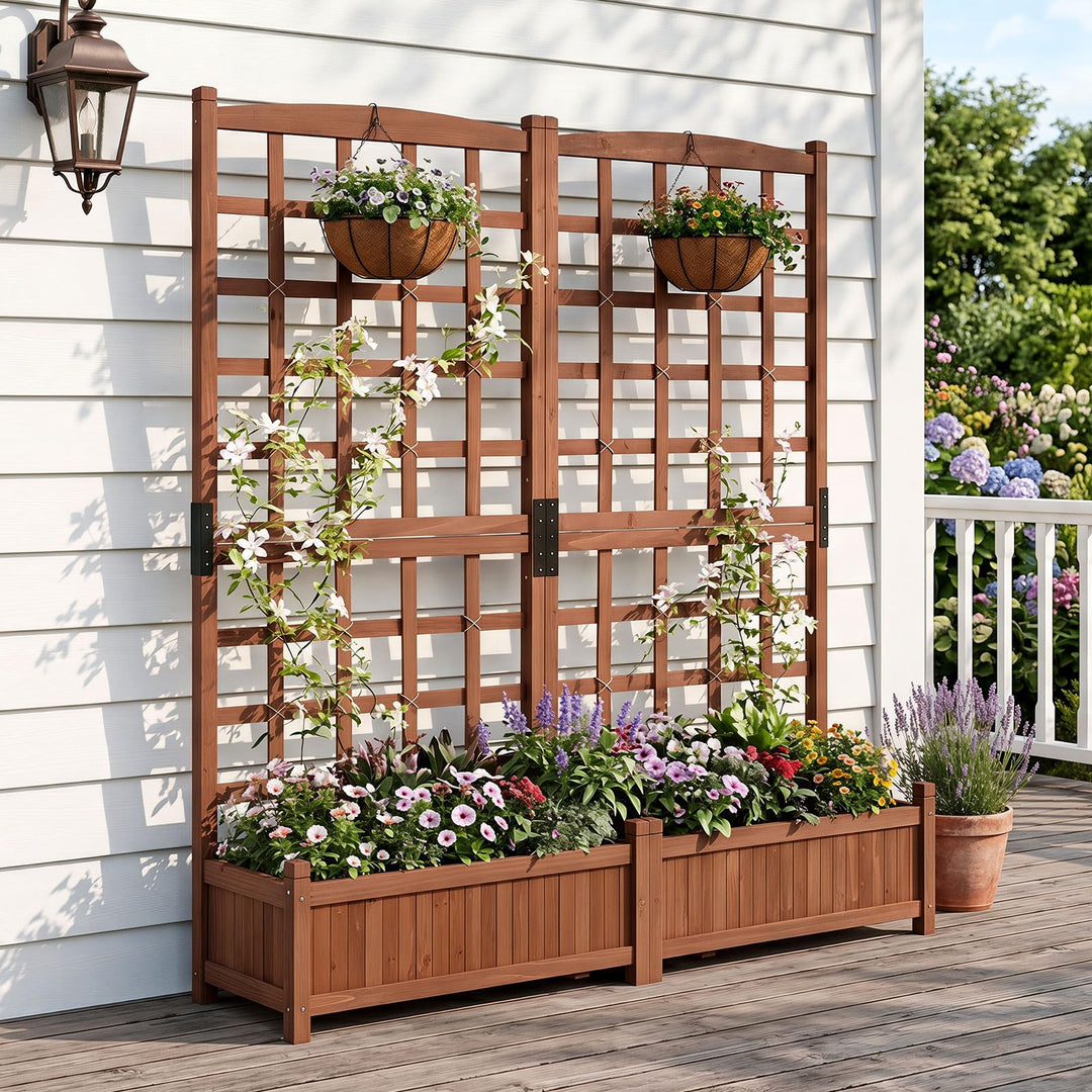 Giantex Wooden Raised Garden Bed with Trellis