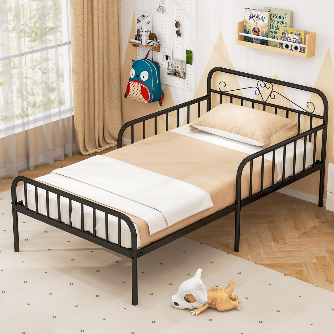 Giantex Metal Twin Bed Frames for Kids, Heavy Duty Metal Platform Bed Frame with Headboard &amp; Safety Guardrails