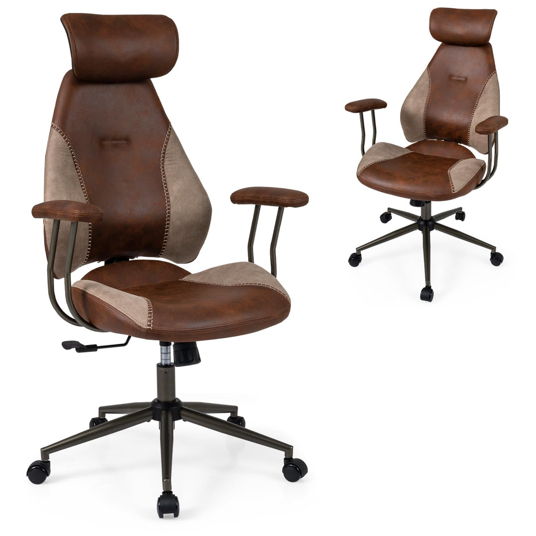 Giantex Ergonomic Mid Century Modern Faux Fur Computer Desk Chair with 2D Headrest