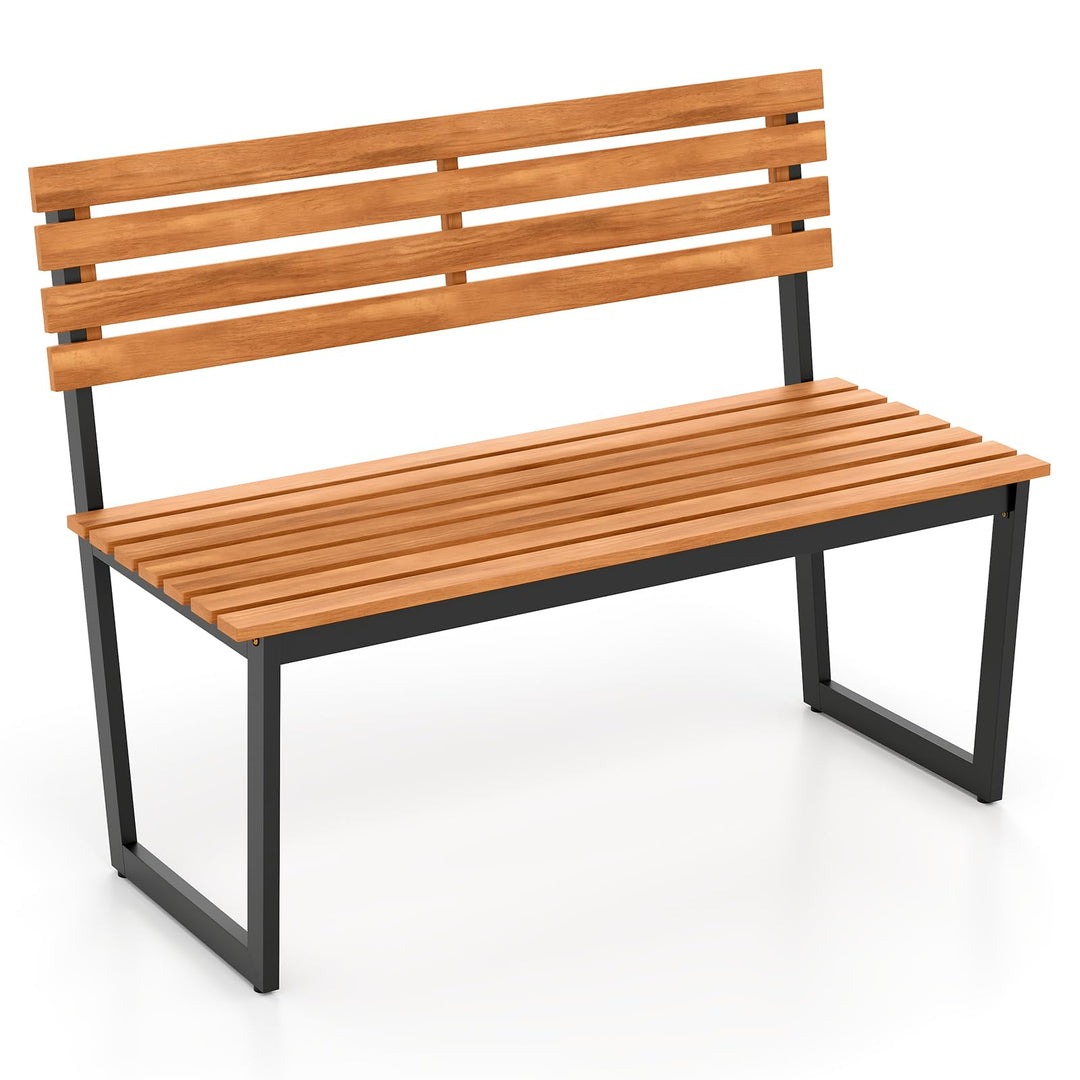 Giantex Outdoor Bench, 43"×22"×33" Acacia Wood Patio Loveseat with Backrest