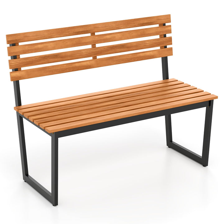 Giantex Outdoor Bench, 43"×22"×33" Acacia Wood Patio Loveseat with Backrest