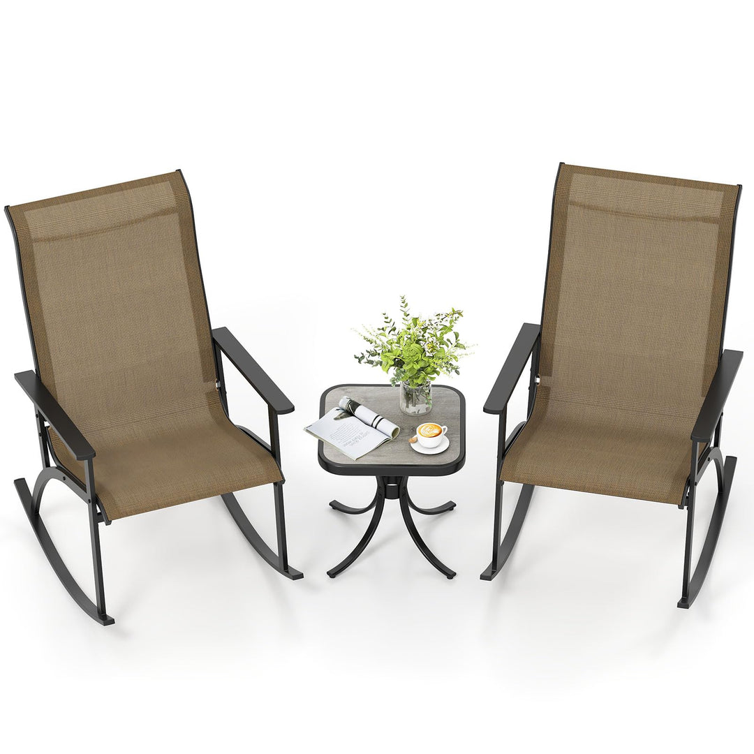 Giantex 3 Piece Rocking Bistro Set with 2 Rocking Chairs &amp; Coffee Table
