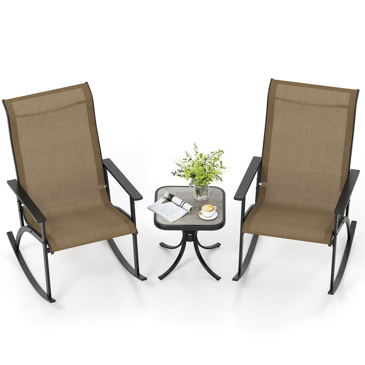 Giantex 3 Piece Rocking Bistro Set with 2 Rocking Chairs &amp; Coffee Table